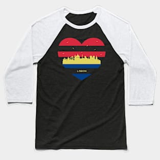 Portugal Skyline cityscape Heart Shape Birds Flying Lisbon Baseball T-Shirt